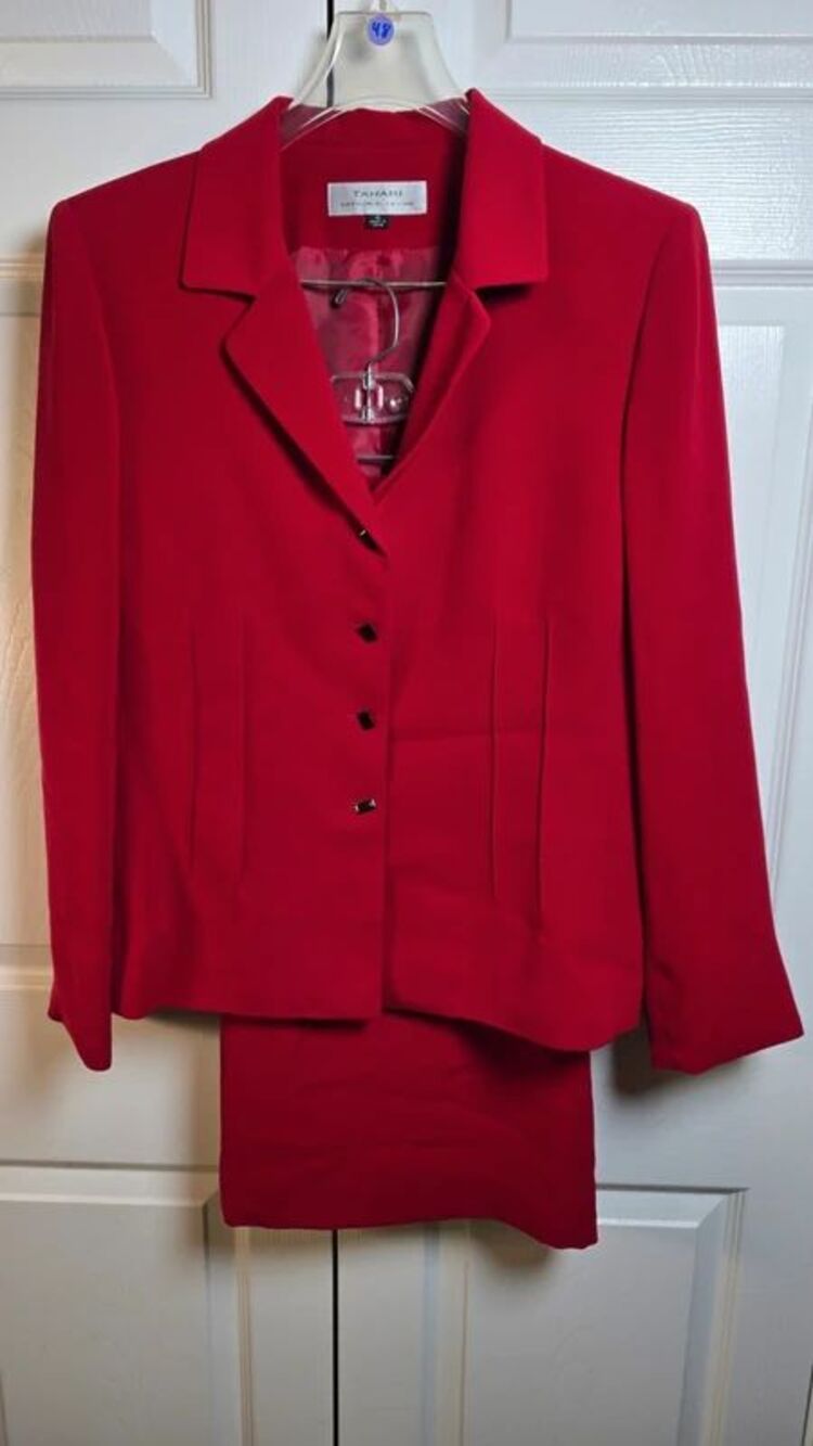 Tahari Arthur S Levine Red Skirt Suit 2-Piece Set, Women's Size 14